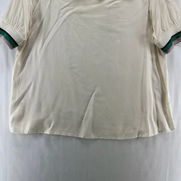 A Picture's Worth Top Womens L Embroidered Ruffled Yoke Short Sleeve Off White - Picture 6 of 11